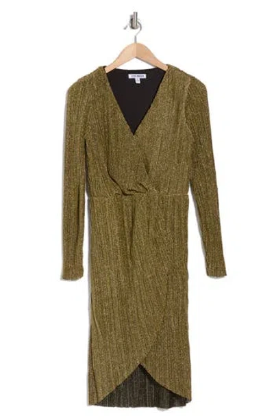Steve Madden Crinkle Metallic Long Sleeve Dress In Gold