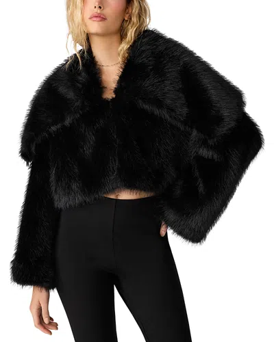 Steve Madden Cropped Faux Fur Jacket In Black