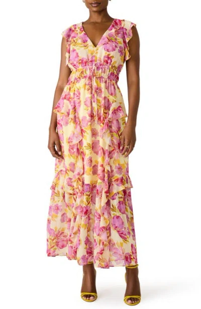 Steve Madden Crosby Floral Print Ruffle Maxi Dress In Multi