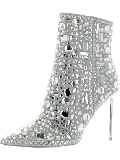 Steve Madden Crystalle Womens Glass Pointed Toe Mid-calf Boots In Silver