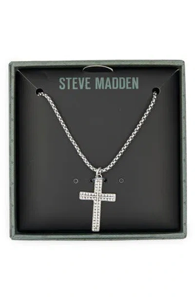 Steve Madden Cubic Zirconia Cross Pendant Necklace In Silver