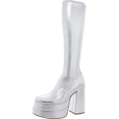Steve Madden Cypress Womens Faux Leather Tall Knee-high Boots In Silver