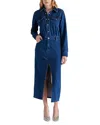 Steve Madden Dakoda Dark Wash Denim Long Sleeve Midi Dress With Pockets In Medium Blue