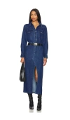 Steve Madden Dakoda Dark Wash Denim Long Sleeve Midi Dress With Pockets In Wyoming Wash