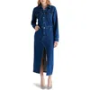 Steve Madden Dakoda Dark Wash Denim Long Sleeve Midi Dress With Pockets In Medium Blue