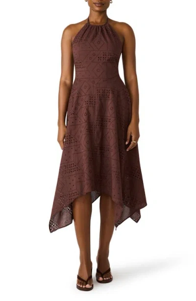 Steve Madden Dalina Eyelet Embroidery Halter Dress In Brown