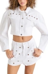 Steve Madden Damiani Grommet Denim Crop Jacket In White