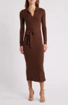 Steve Madden Belted Long Sleeve Polo Sweater Dress