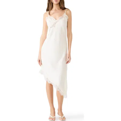 Steve Madden Danna Lace Trim Asymmetric Slipdress In White