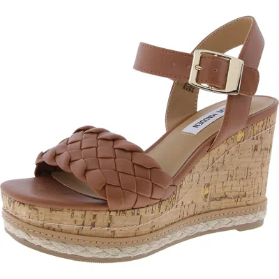 Steve Madden Darling Womens Woven Faux Leather Wedge Sandals In Green