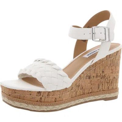 Steve Madden Darling Womens Woven Faux Leather Wedge Sandals In White