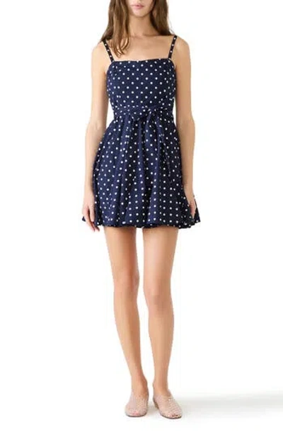 Steve Madden Dasia Polka Dot Stretch Cotton Minidress In Blue