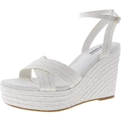 Steve Madden Dazed Womens Woven Man Made Wedge Sandals In White
