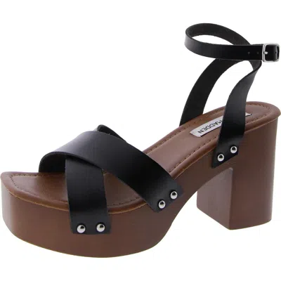 Steve Madden Dear Womens Faux Leather Strappy Platform Sandals In Black