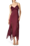 Steve Madden Delia Lace Trim Handkerchief Hem Satin Slipdress In Burgundy