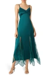 Steve Madden Delia Lace Trim Handkerchief Hem Satin Slipdress In Green