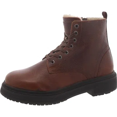 Steve Madden Denalii Mens Leather Faux Fur Lined Combat & Lace-up Boots In Brown