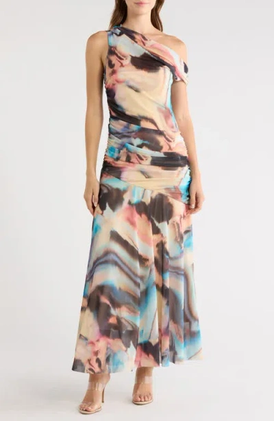 Steve Madden Deni Abstract Print One-shoulder Maxi Dress In Multi