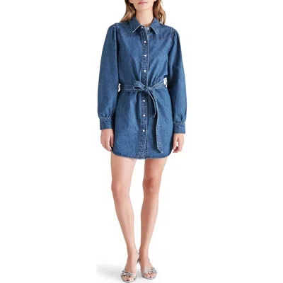 Steve Madden Denim Mini Shirtdress In Medium Blue
