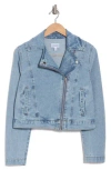 Steve Madden Denim Moto Jacket In Blue Frosting