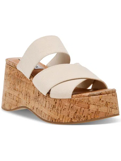 Steve Madden Deo Womens Cork Slip On Platform Sandals In White