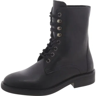 Steve Madden Devie Womens Leather Moto Combat & Lace-up Boots In Black