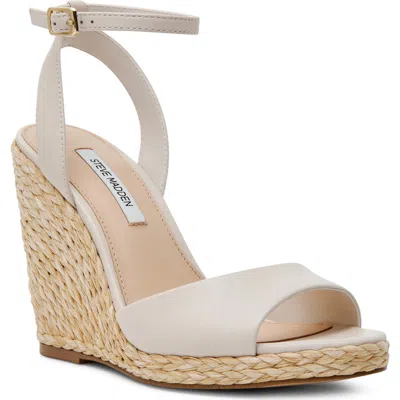 Steve Madden Devin Ankle Strap Wedge Sandal In White