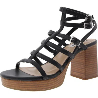 Steve Madden Devin Womens Strappy Faux Leather Block Heel In Black