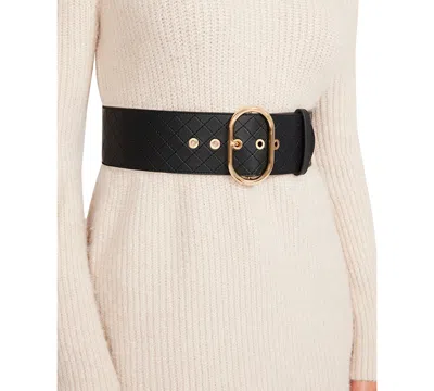 Steve Madden Diamond Quilted Stretch Faux-leather Belt In Black,gold