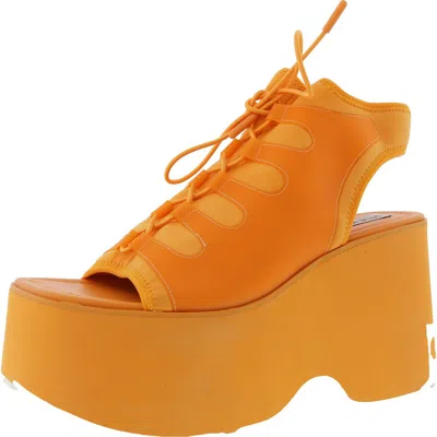 Steve Madden Diandra Womens Lace-up Faux Leather Platform Heels In Orange