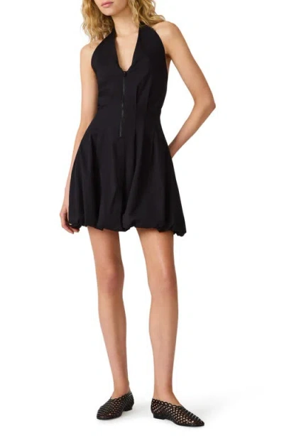 Steve Madden Dianna Halter Neck Stretch Cotton Minidress In Black