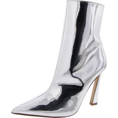 Steve Madden Dilara Womens Patent Pointed Toe Mid-calf Boots In Silver