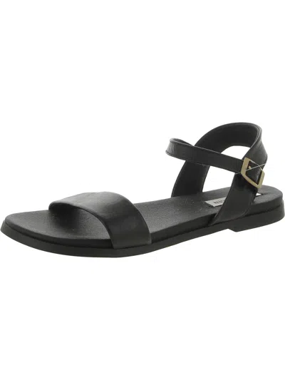 Steve Madden Dina Womens Leather Ankle Strap Flat Sandals In Black