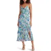 Steve Madden Dion Tiered Ruffle Maxi Slipdress In Blue Coral