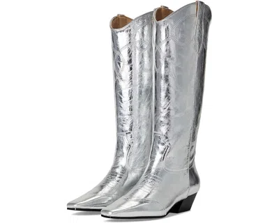 Steve Madden Dollie Women's 5.5 Silver Leather Knee-high Western Boots Khd2046