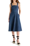 Steve Madden Dolly Denim Fit & Flare Midi Dress In Madrid Wash