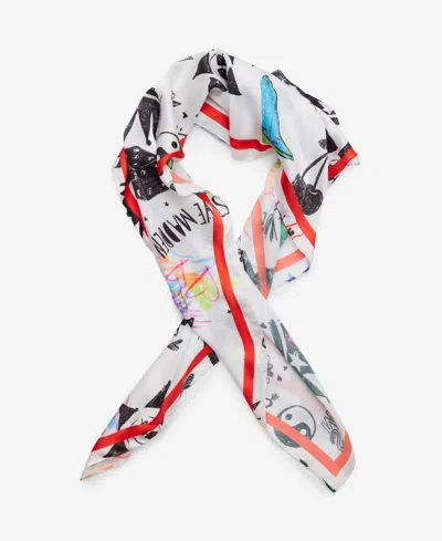Steve Madden Doodling Print Square Satin Scarf In White