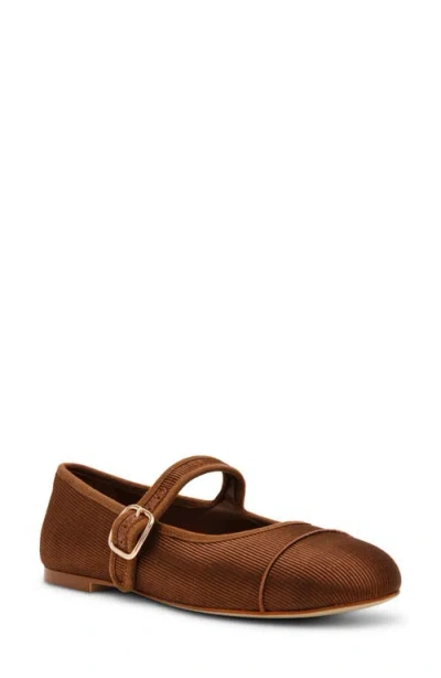 Steve Madden Dory Cap Toe Mary Jane Flat In Brown Satin