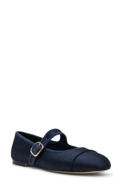 Steve Madden Dory Cap Toe Mary Jane Flat In Navy Satin