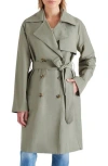 Steve Madden Double Breasted Cotton Blend Trench Coat In Basil