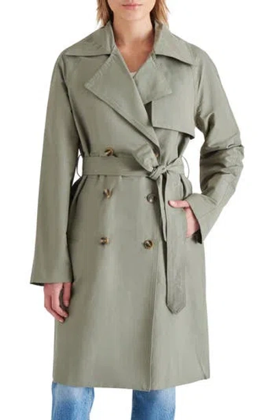 Steve Madden Double Breasted Cotton Blend Trench Coat In Basil