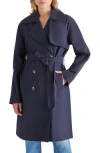Steve Madden Double Breasted Cotton Blend Trench Coat In Midnight