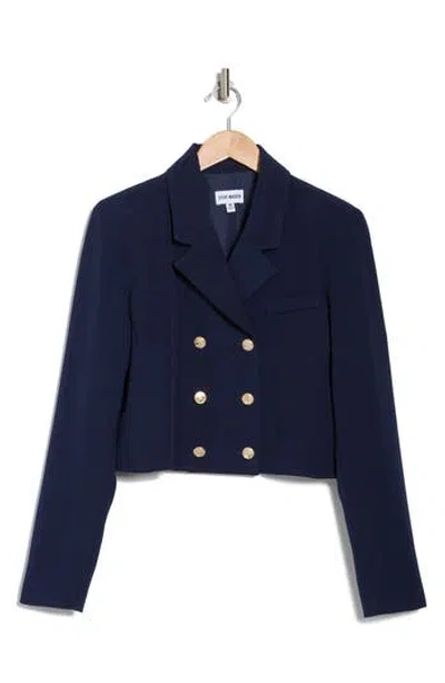 Steve Madden Double Breasted Crop Blazer In Marine