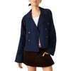 Steve Madden Double Breasted Short Trench Coat In Blue