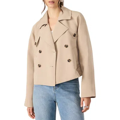 Steve Madden Double Breasted Short Trench Coat In Brown
