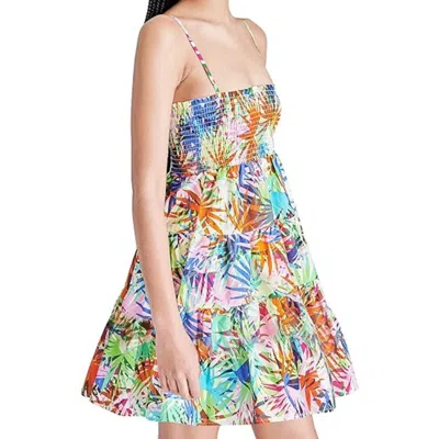 Steve Madden Dream About Me Mini Dress Small Golden Palm Smocked Gbo2074 In Multi