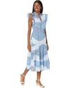 Steve Madden Dress Women Petite Blue Colorblock Tiered A-line Boho Jdm1022 In Black