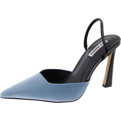 Steve Madden Drew Womens Velvet Patent Leather Slingback Heels In Blue
