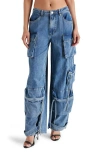 Steve Madden Womens Pocket Denim Cargo Jeans In Blue Denim