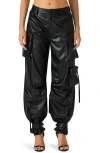 Steve Madden Duo Faux Leather Wide Leg Cargo Pants In Black